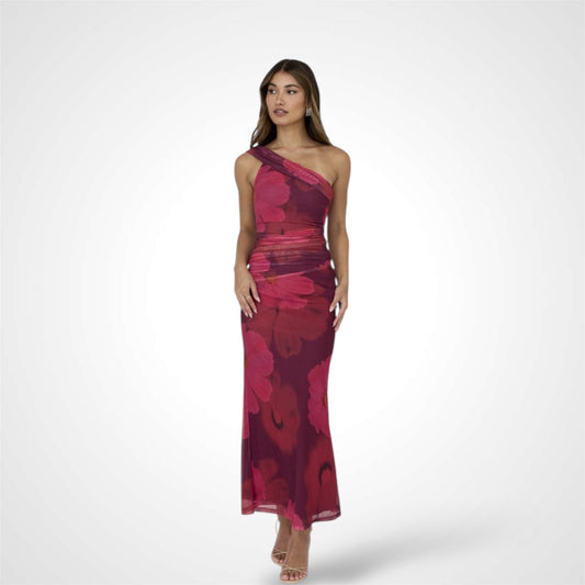 ONE SHOULDER FLORAL MAXI DRESS