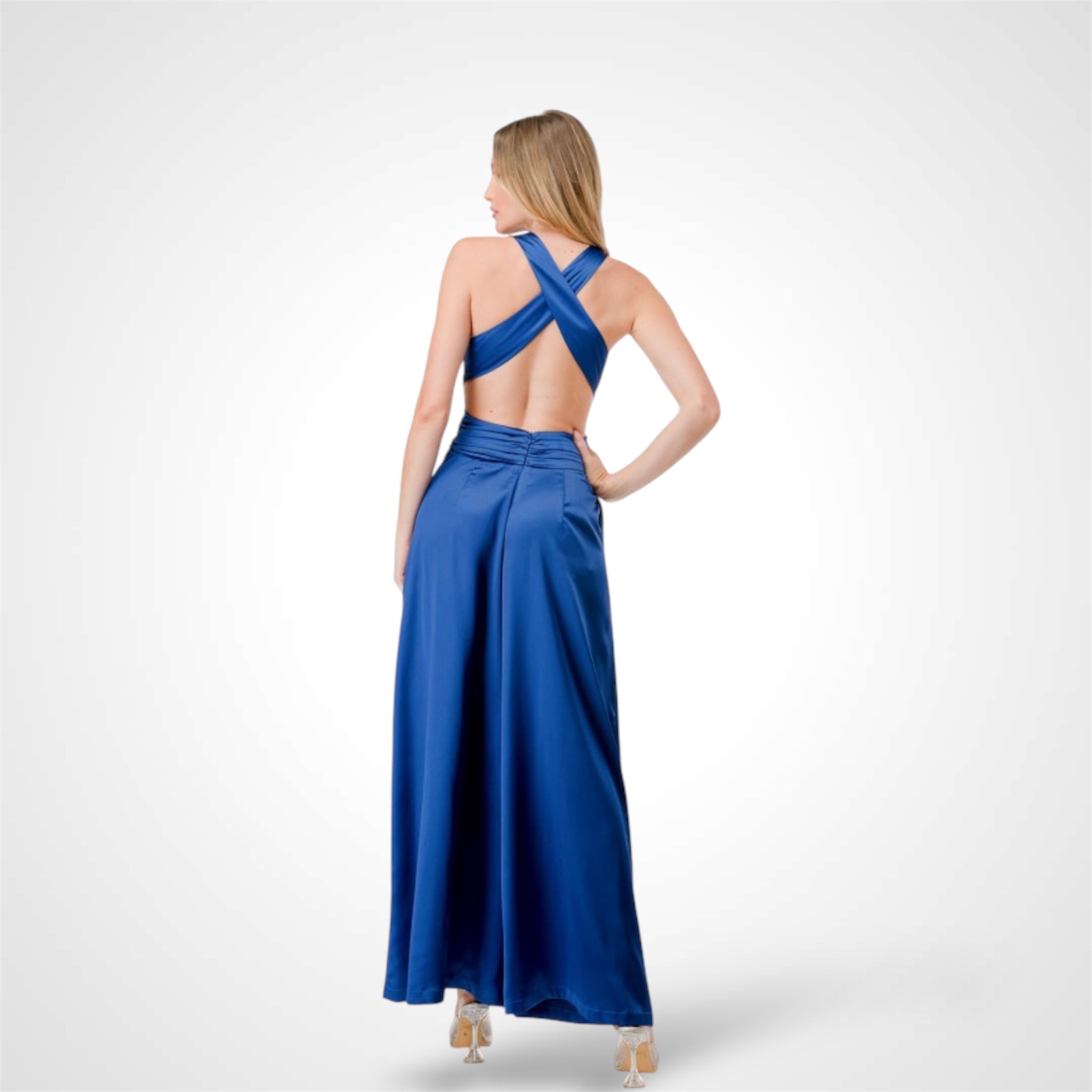 Royal Blue Satin Wide Leg Jumpsuit•-2