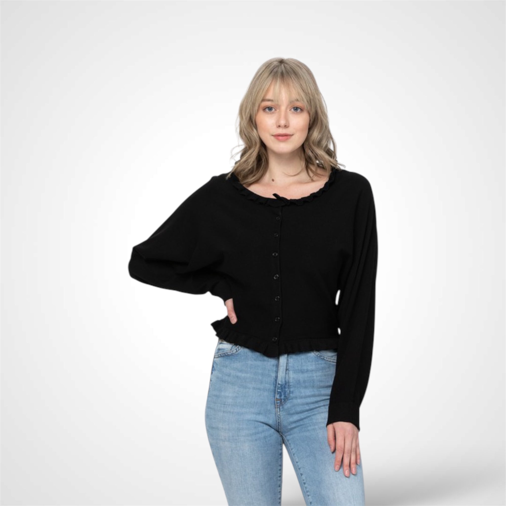 Black Button Sweater Top