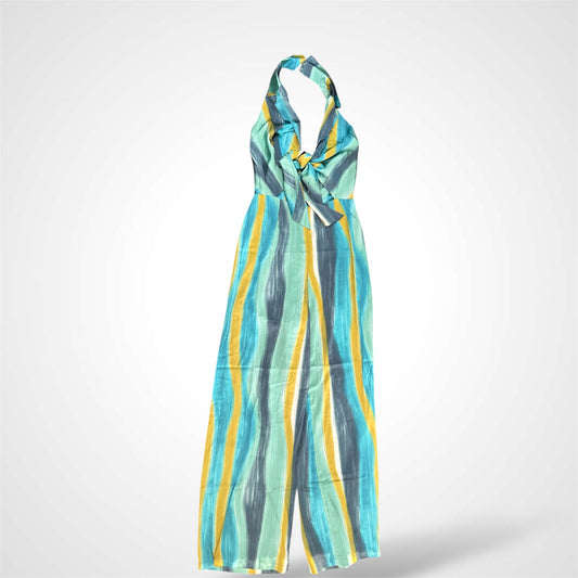 SJQ-TEXTURED STRIPE TIE FRONT JUMPSUIT