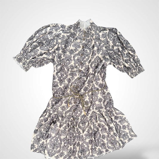 BLOCK PRINT FLOUNCE HEM DRESS