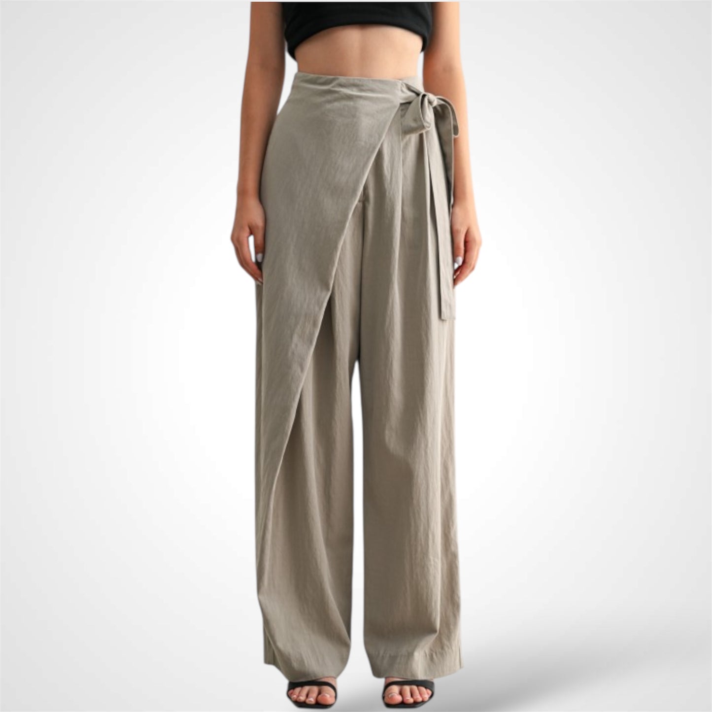 Wrap-style Wide Leg Pants With Self Tie Detail