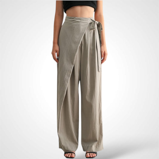 Wrap-style Wide Leg Pants With Self Tie Detail