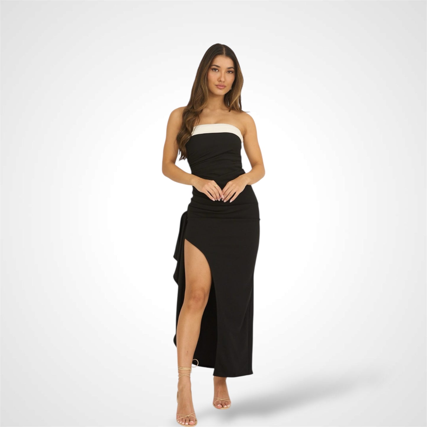 Contrast Ruched Maxi Dress