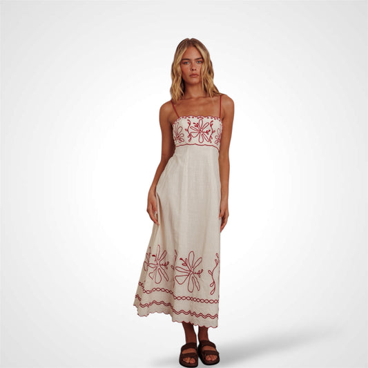 Red Western Vibe Floral Maxi Dress