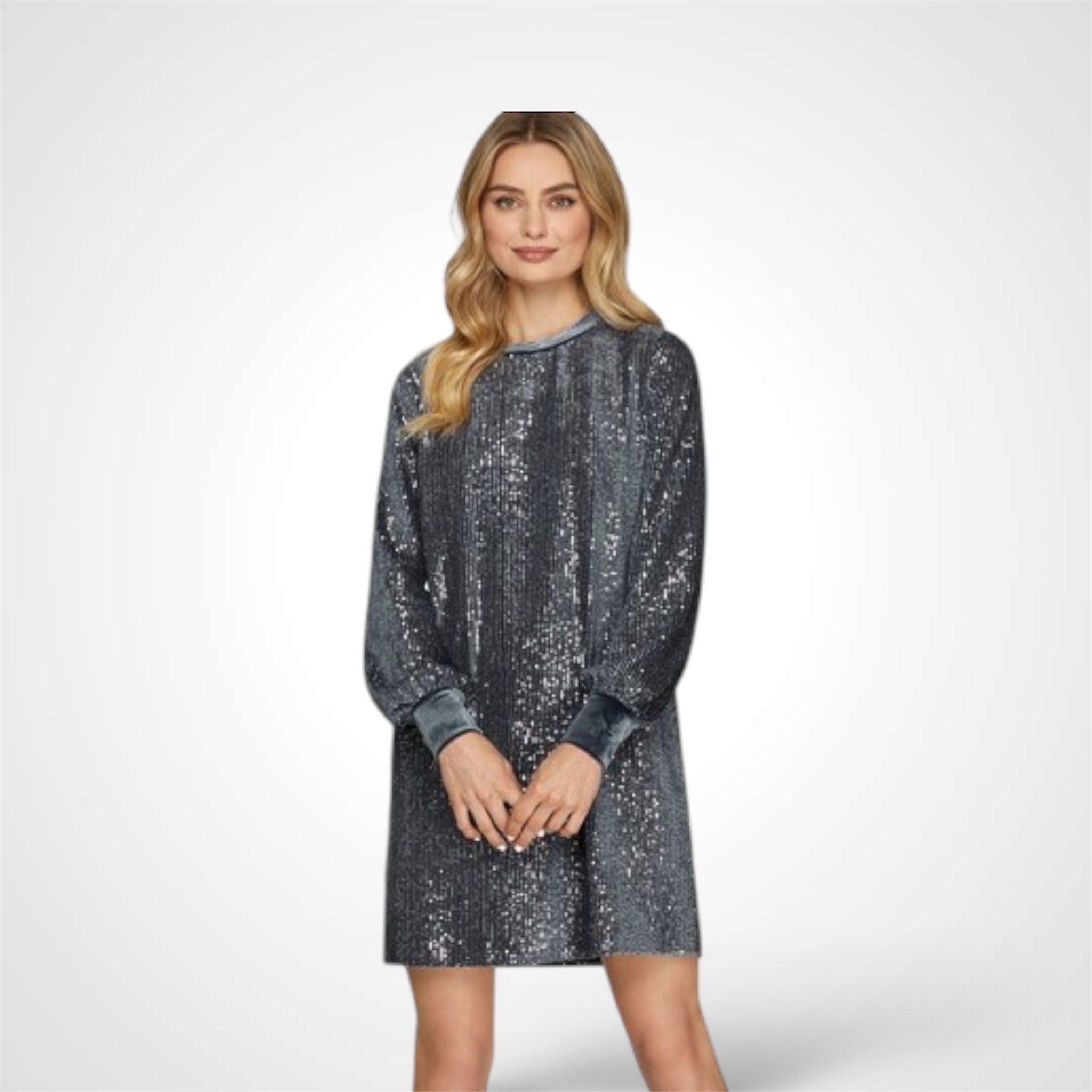 Sequin Round Neck velvet contrast Minl Dress•-1