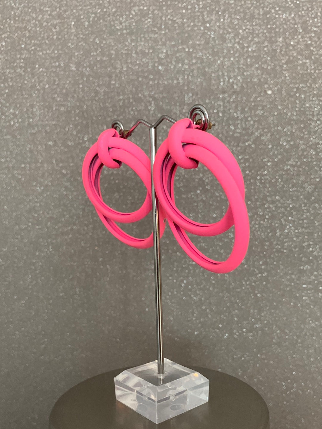 Bright Pink Hoop Earings-1