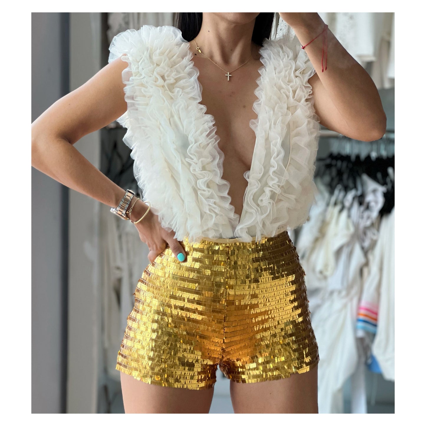 Gold Sequin Fitted Hot Pants