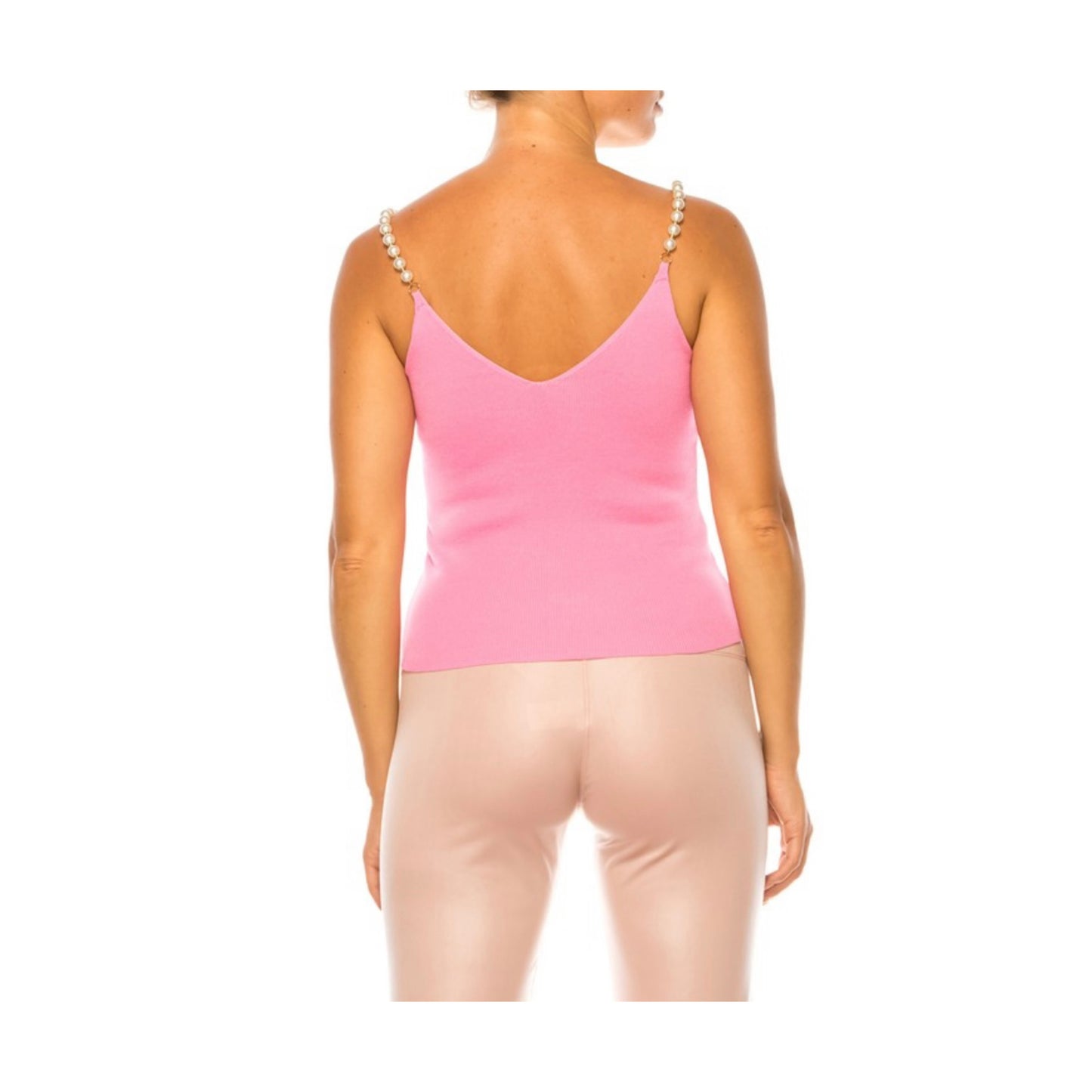 PINK KNITTED CROP TOP WITH PEARL STRAP