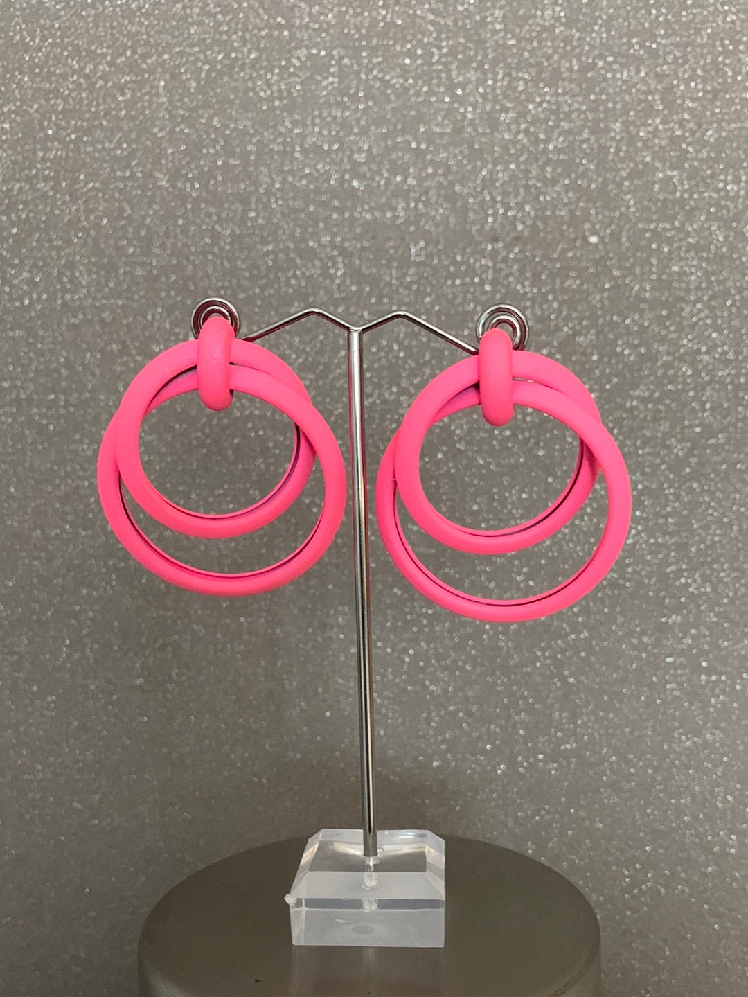 Bright Pink Hoop Earings-2