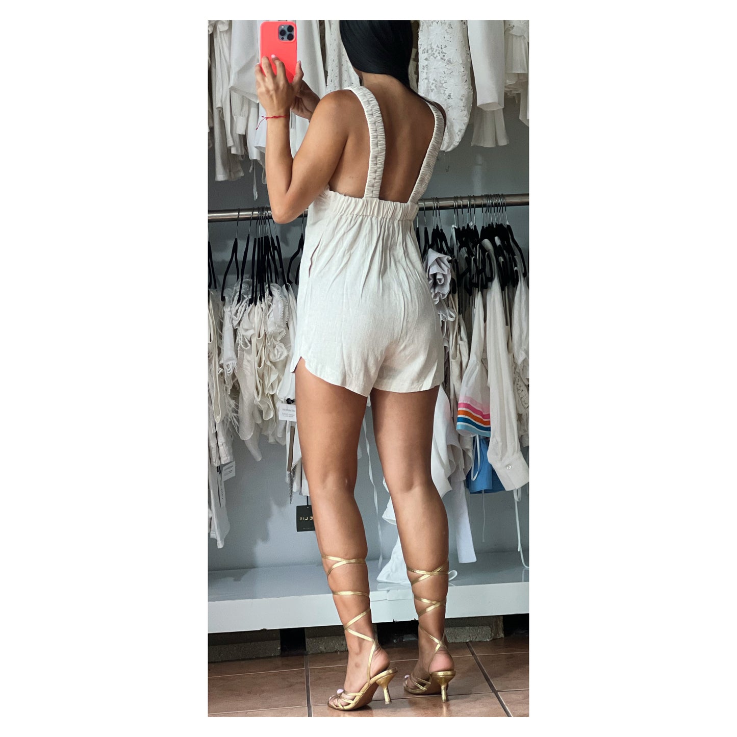 SOLID RAYON LINEN RUFFLE DETAIL ROMPER