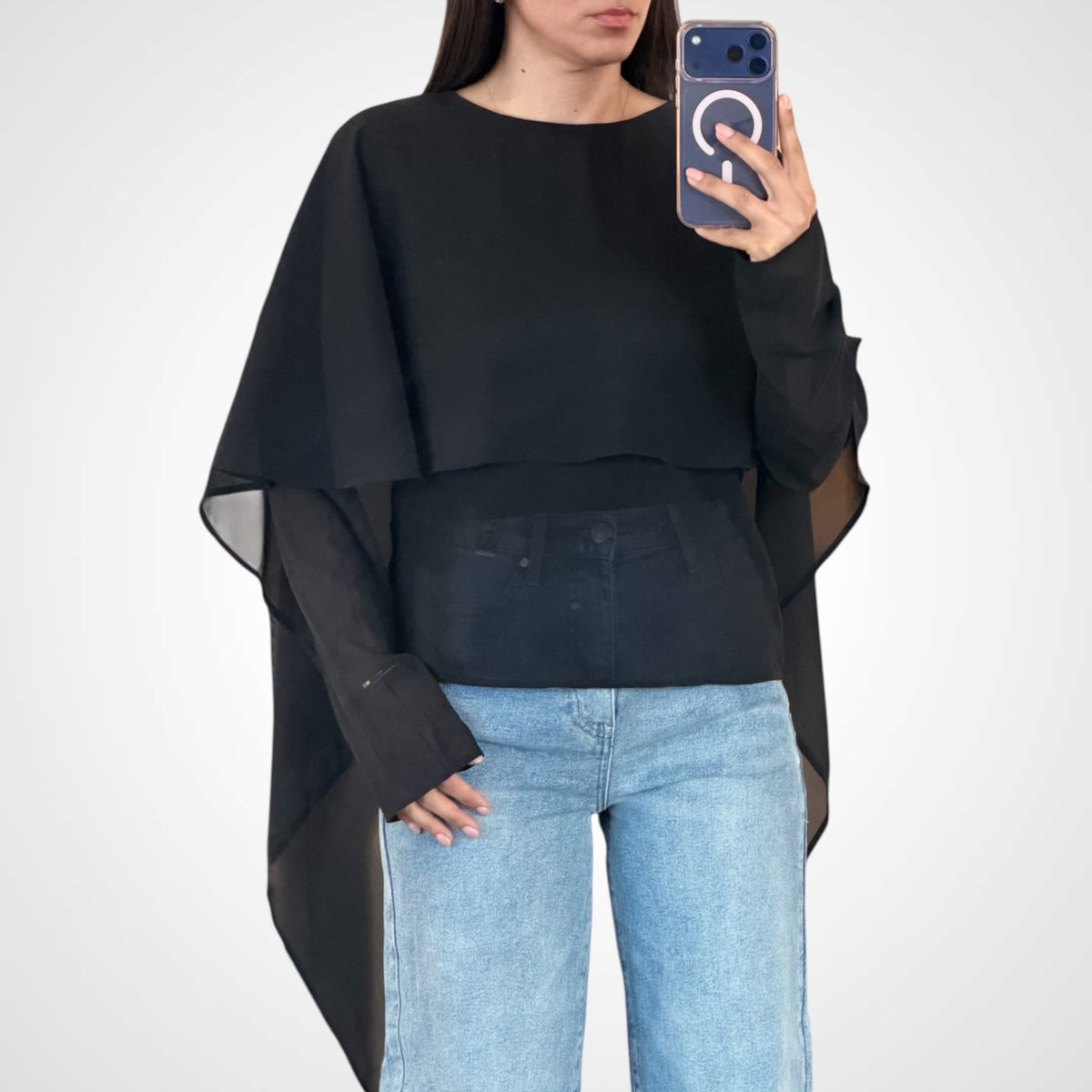 SHEER CHIFFON CAPE TOP
