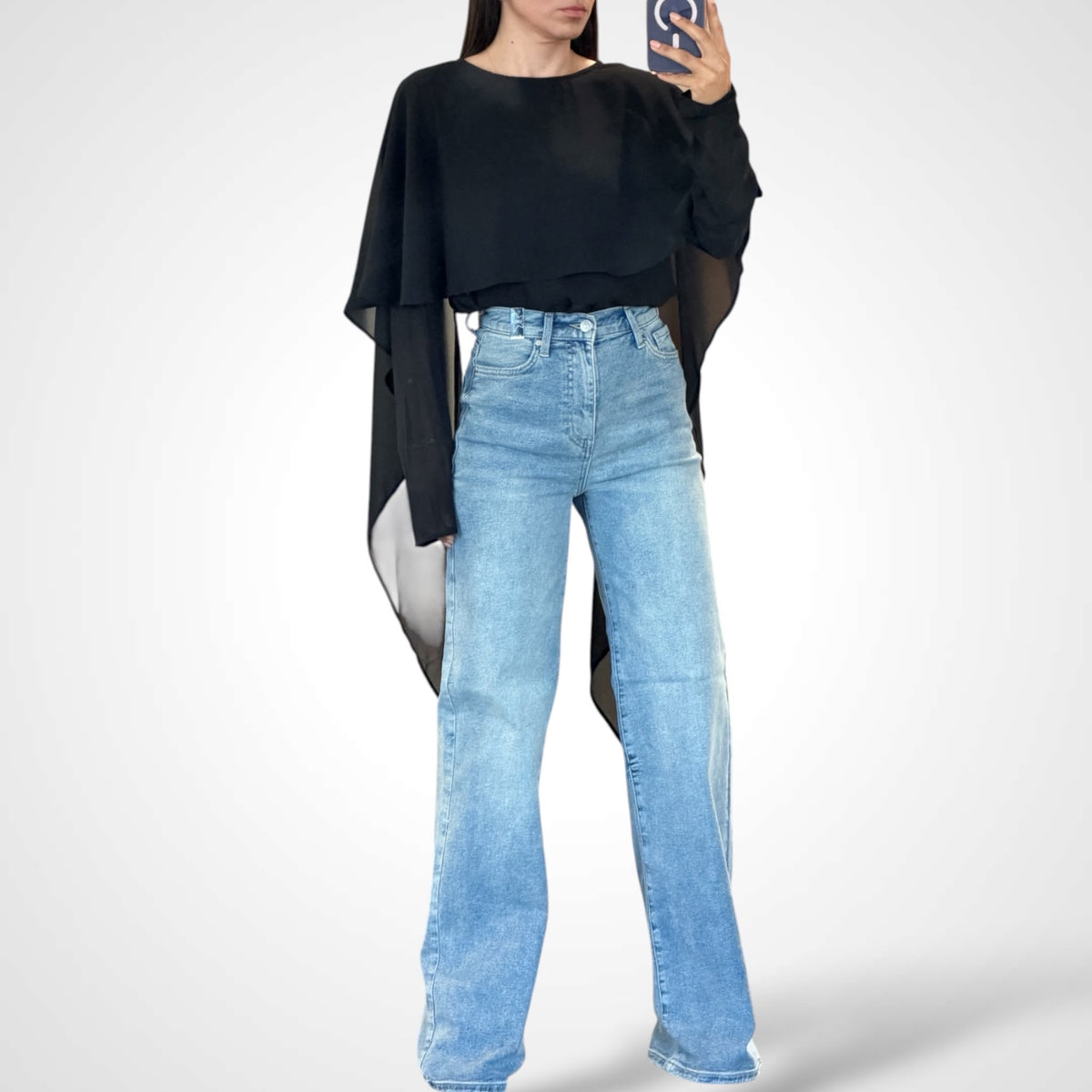 SHEER CHIFFON CAPE TOP-3