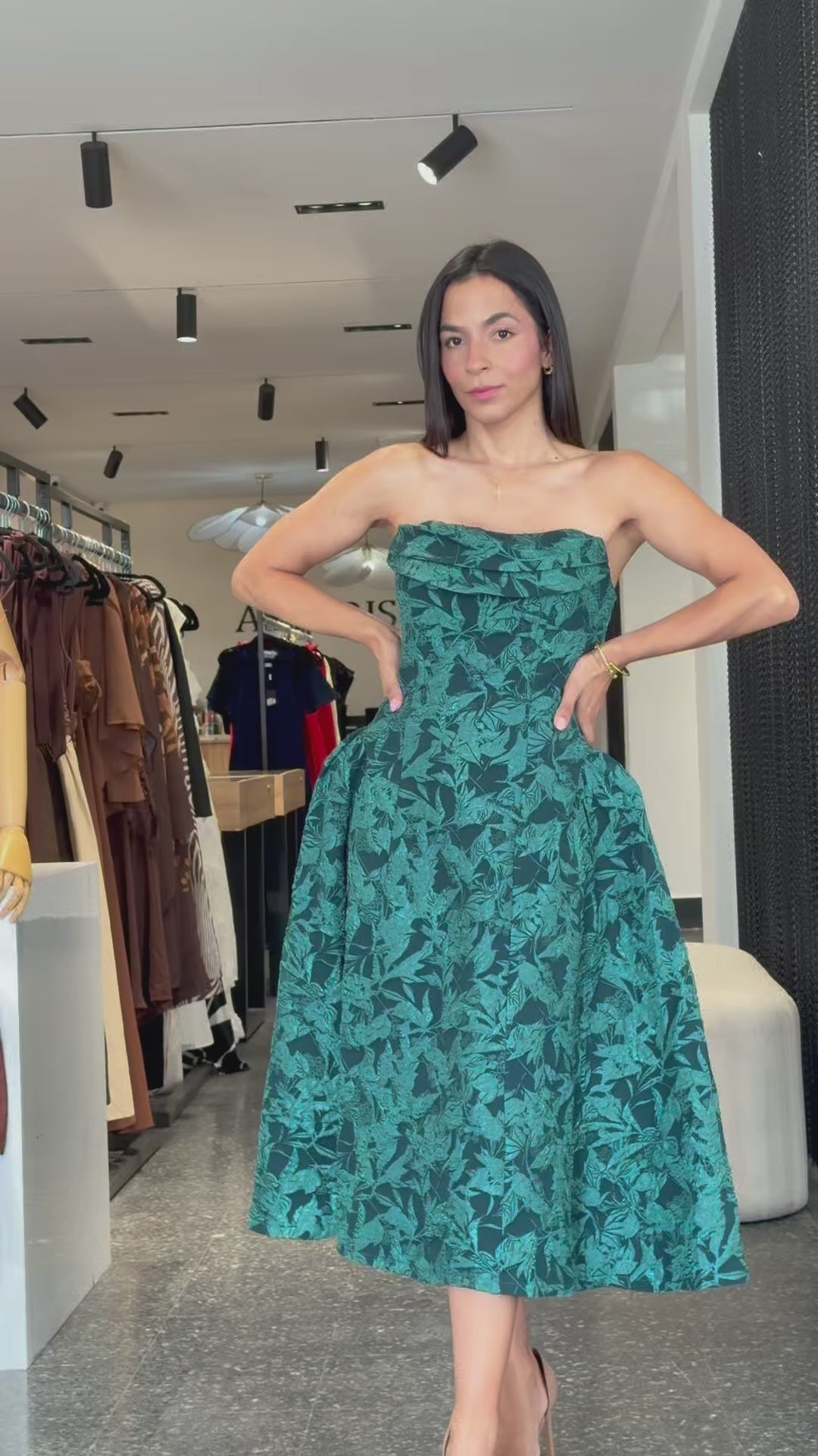 Hunter Green Puff Midi Dress-5