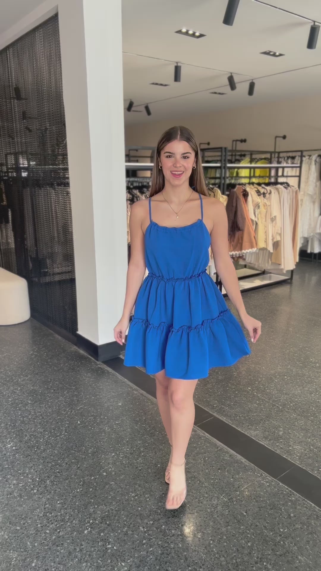 HALTER NECK OPEN BACK FLARE MINI DRESS