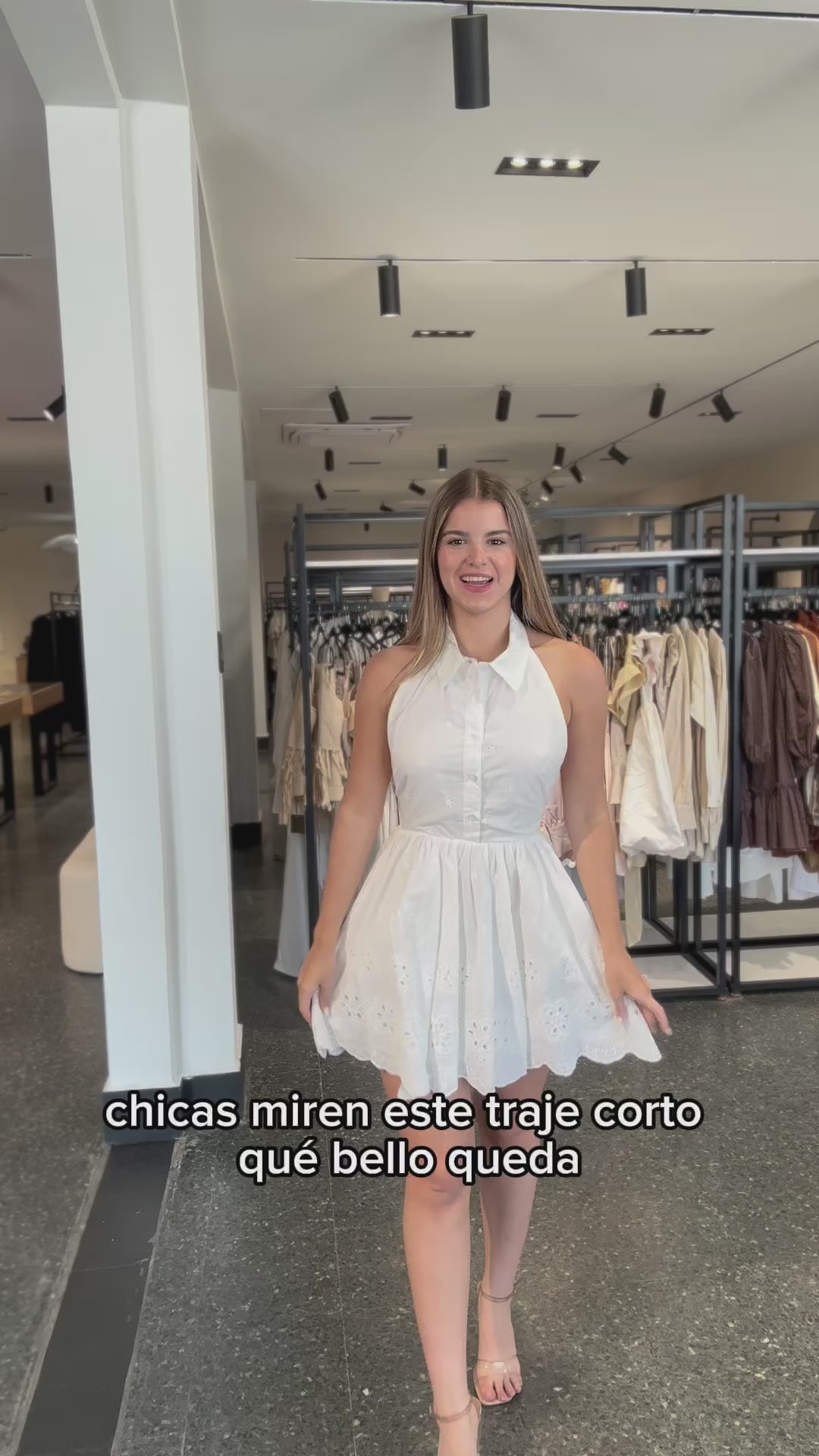 SJQ-EYELET HALTER SHIRT STYLE COLLARED MINI DRESS