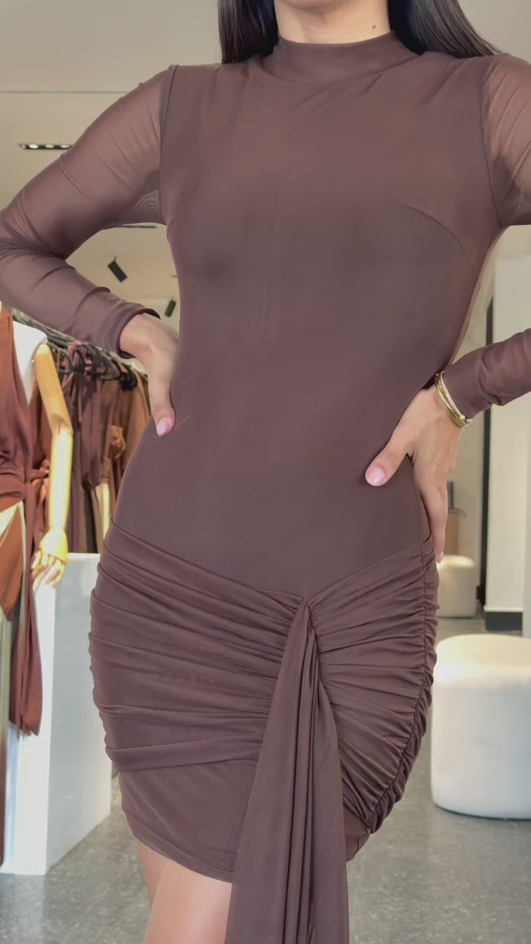 Mocha Drape Mini Dress-5