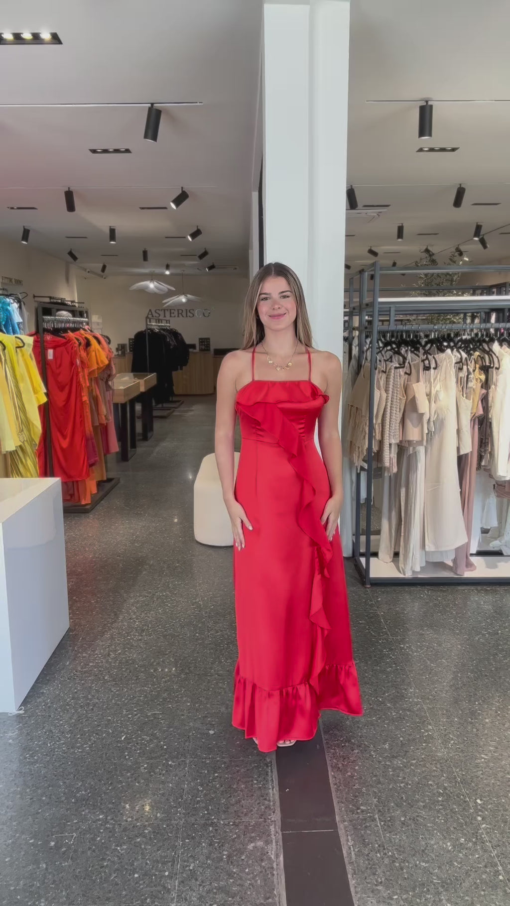 Satin Ruffle Maxi Dress