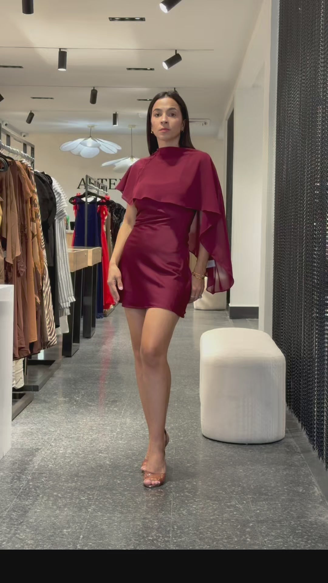 Wine Cape Mini Dress-5