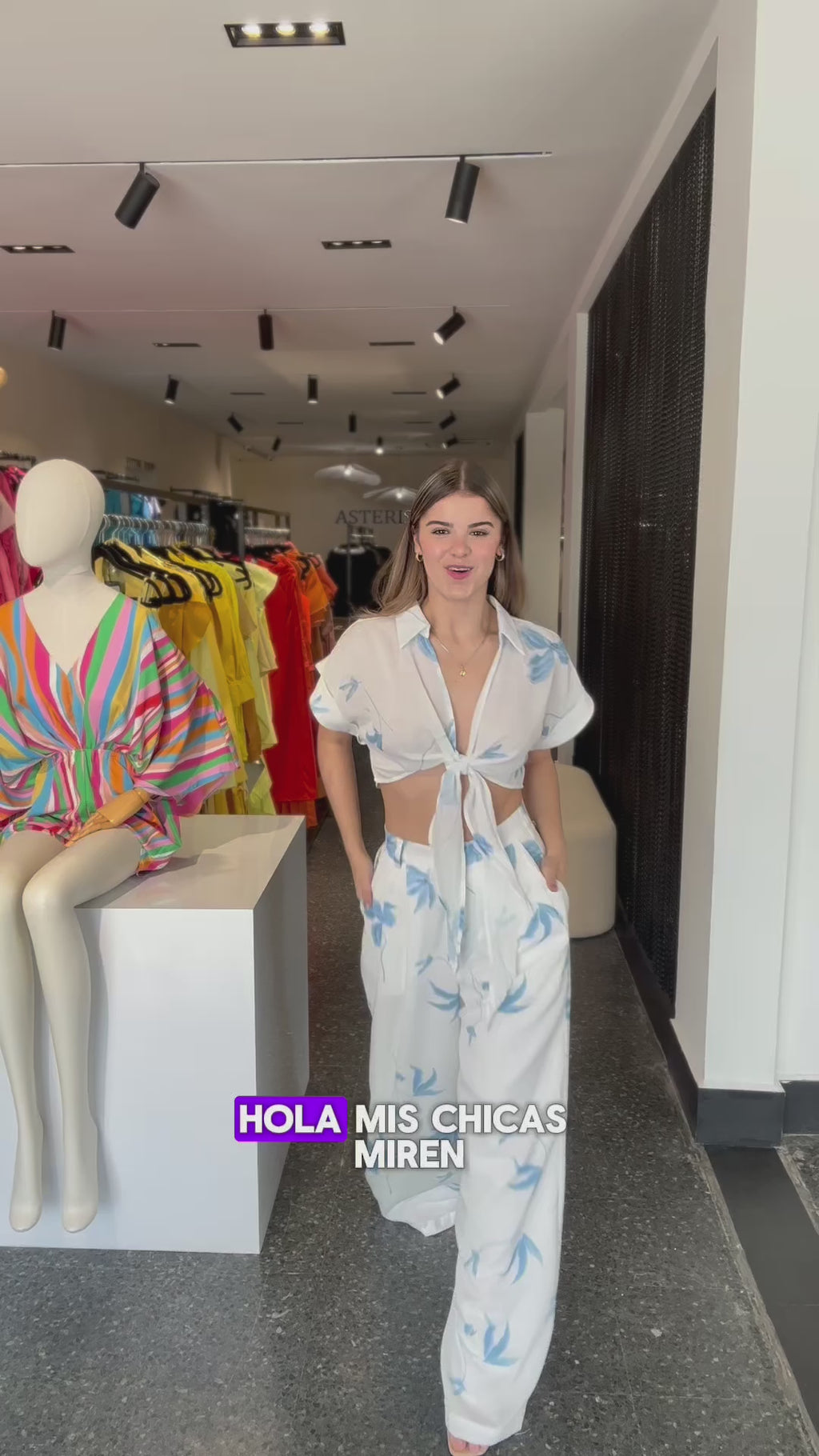 PRINTED FRONT TIE CROP TOP AND TROUSERS SET