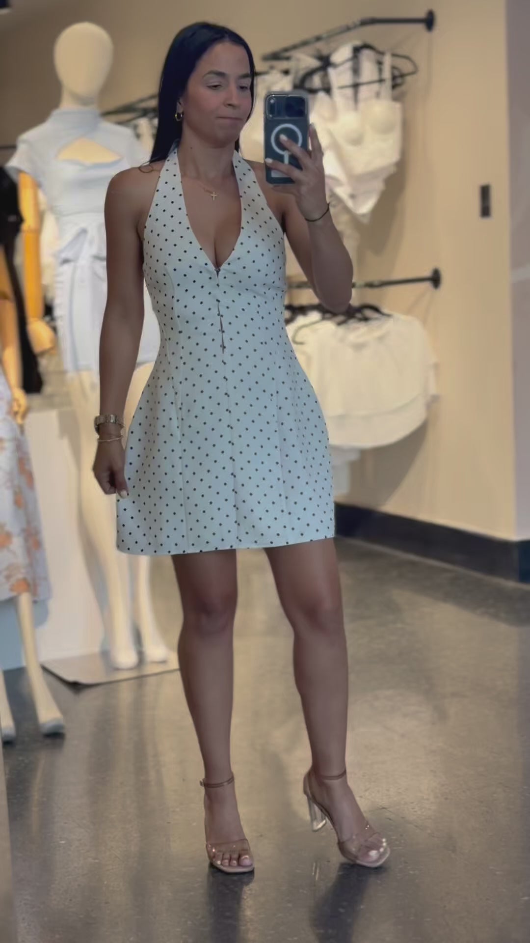 BLACK DOTS WHITE MINI DRESS-4