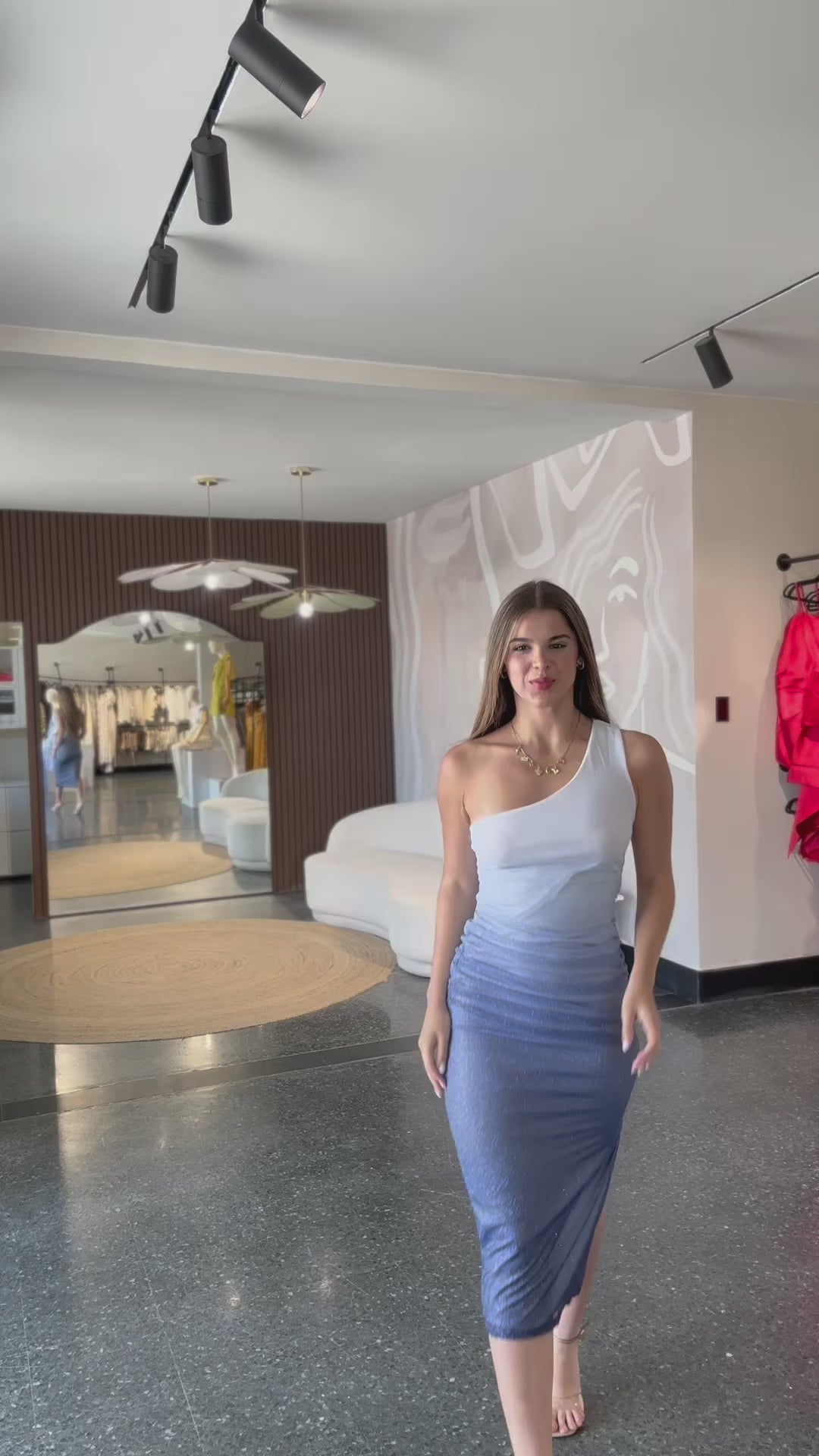 OMBRE GLITTER ONE SHOULDER MIDI DRESS