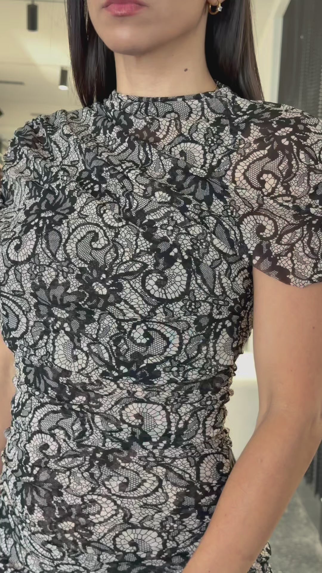 Lace Mesh Drape Dress-5