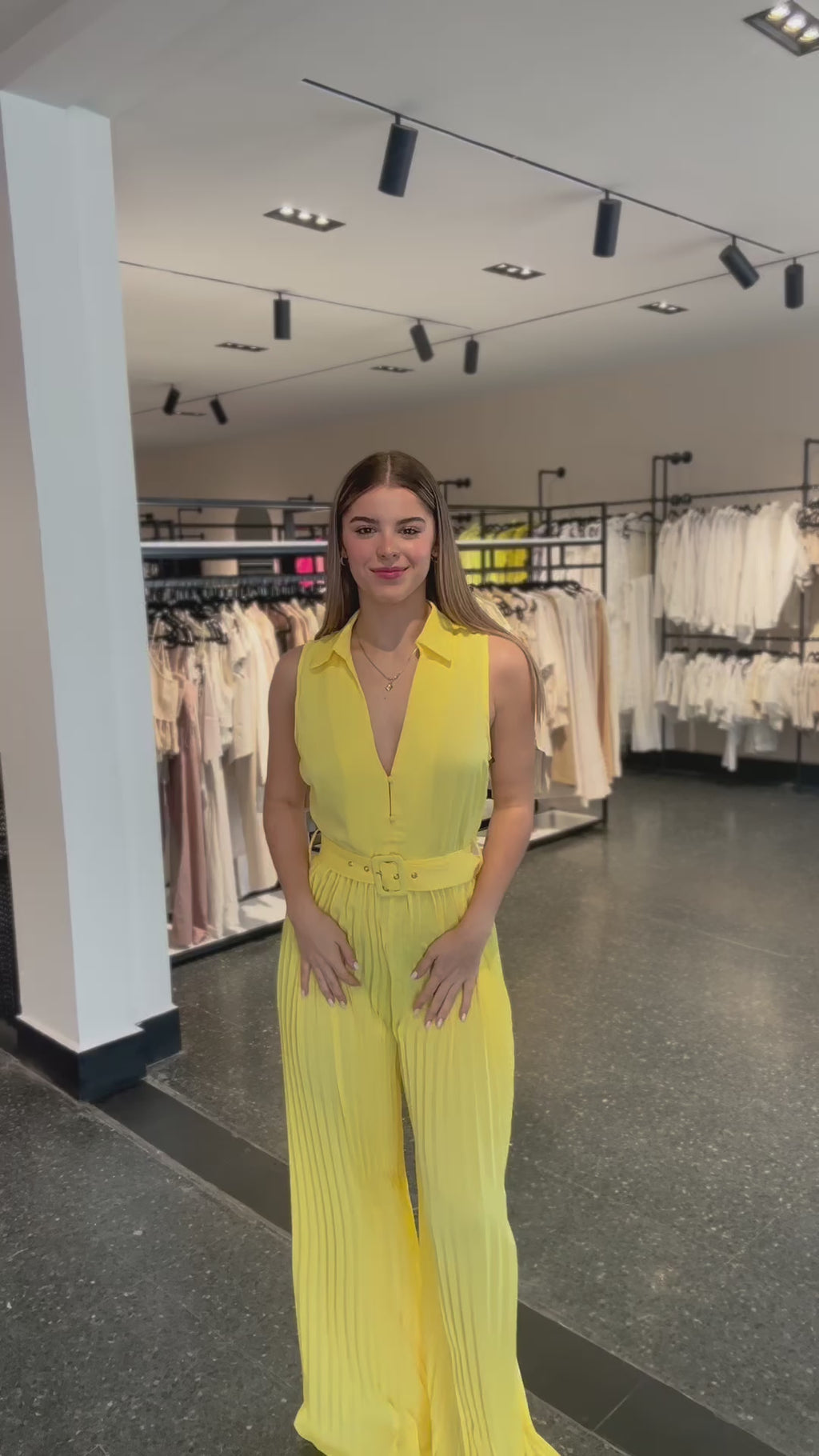 SJQ - SOLID COLLARED PLEATS DETAIL WIDE LEG JUMPSUITS