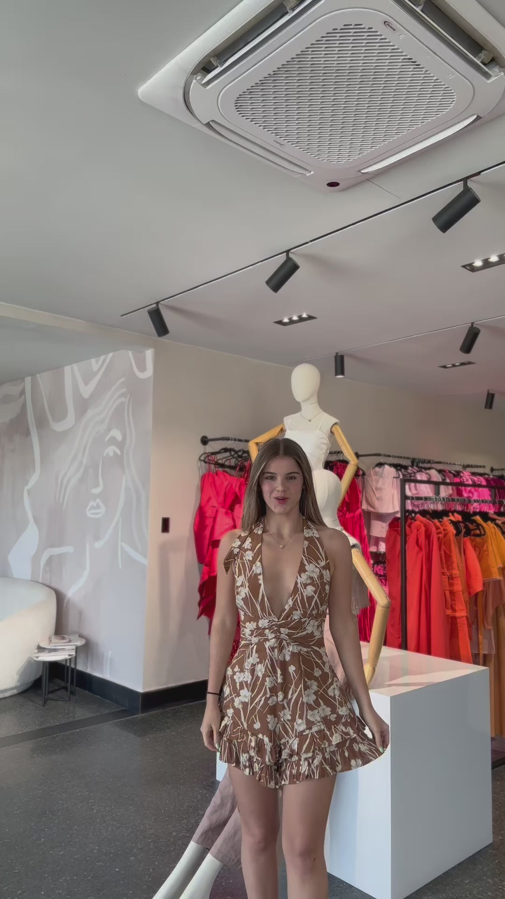 FLORAL TIED HALTERNECK MINI ROMPER