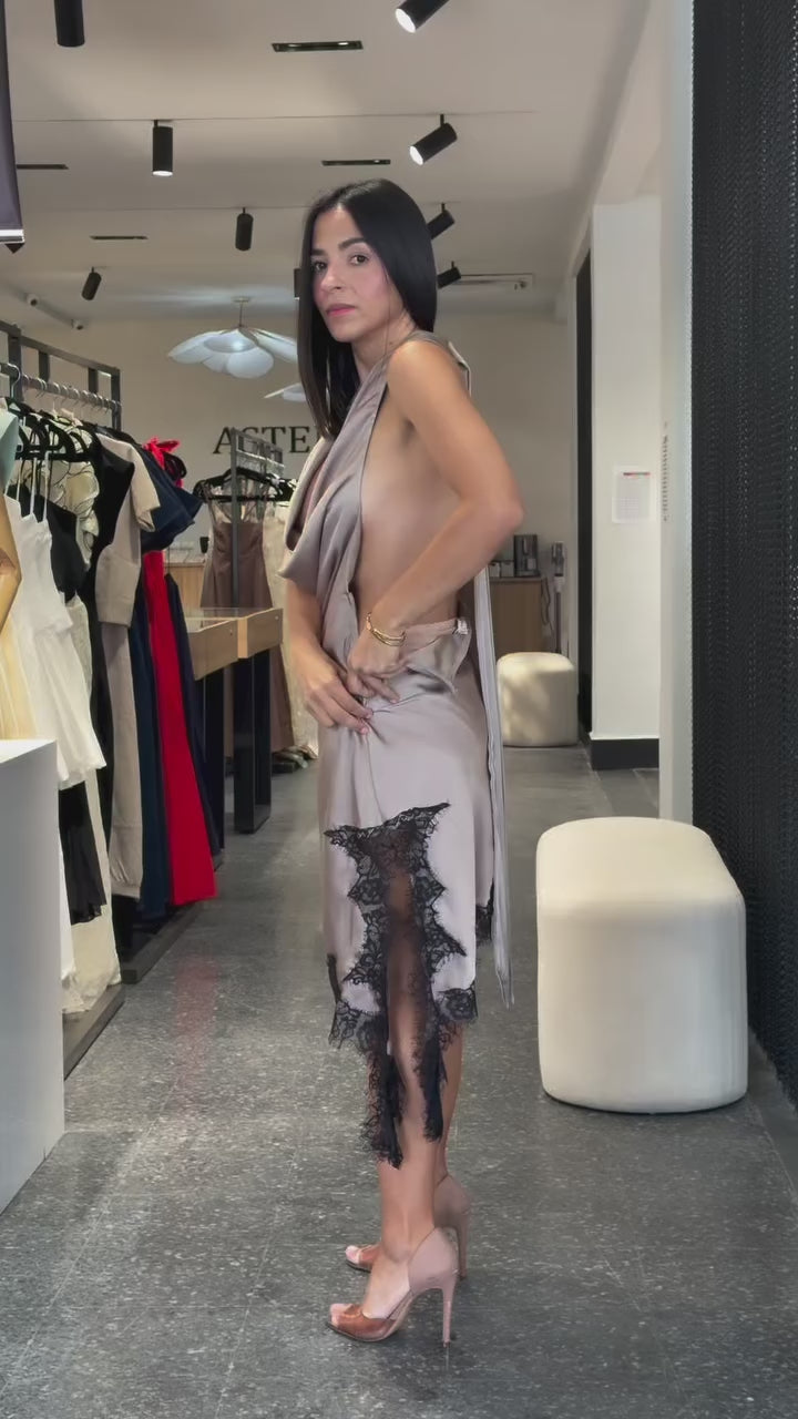 Satin Lace Trim Scarf Dress-4