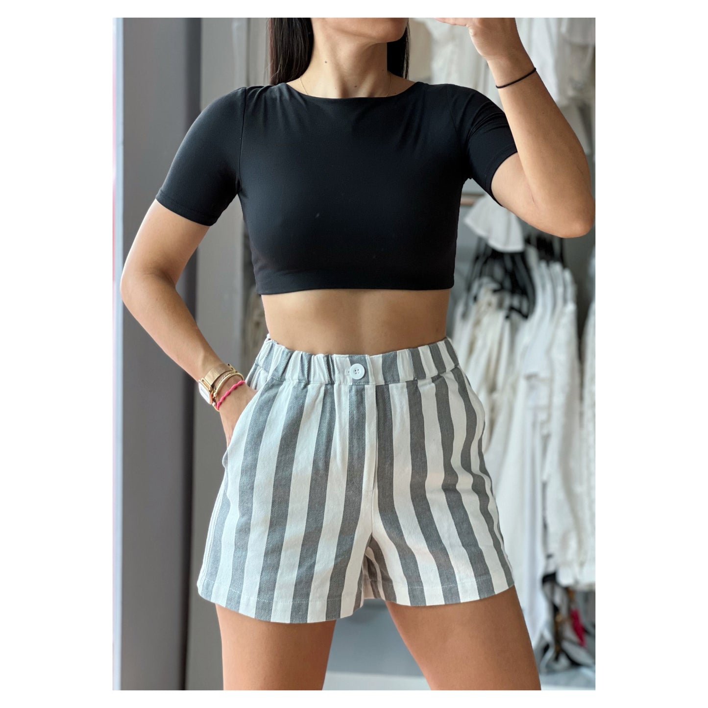 Elastic Waist Grey Shorts