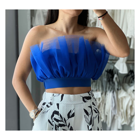 Royal Blue Ruffle Mesh Crop