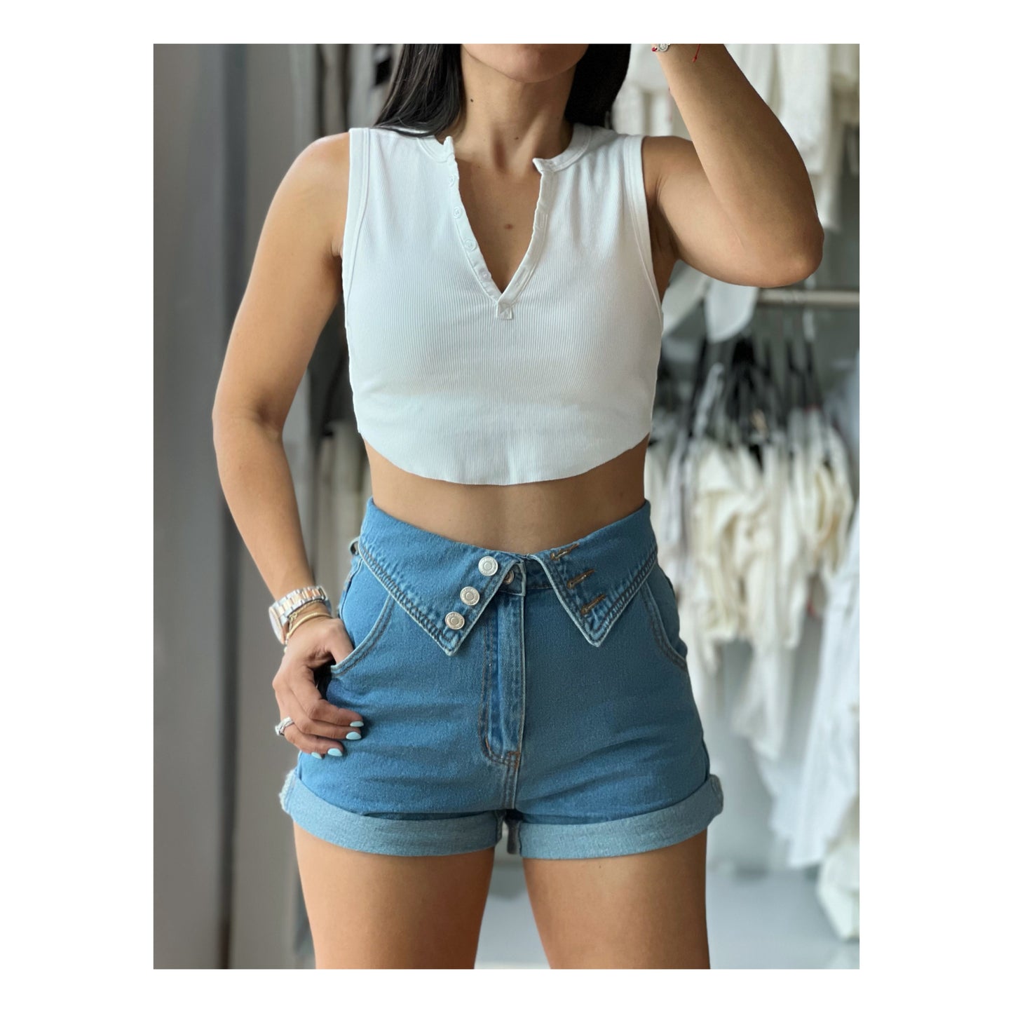 Waist Flip Denim Roll Up Shorts