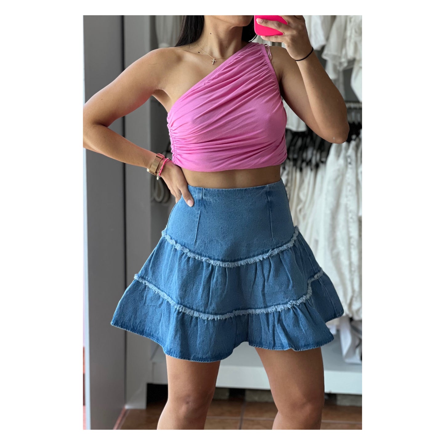 One shoulder Pink Crop